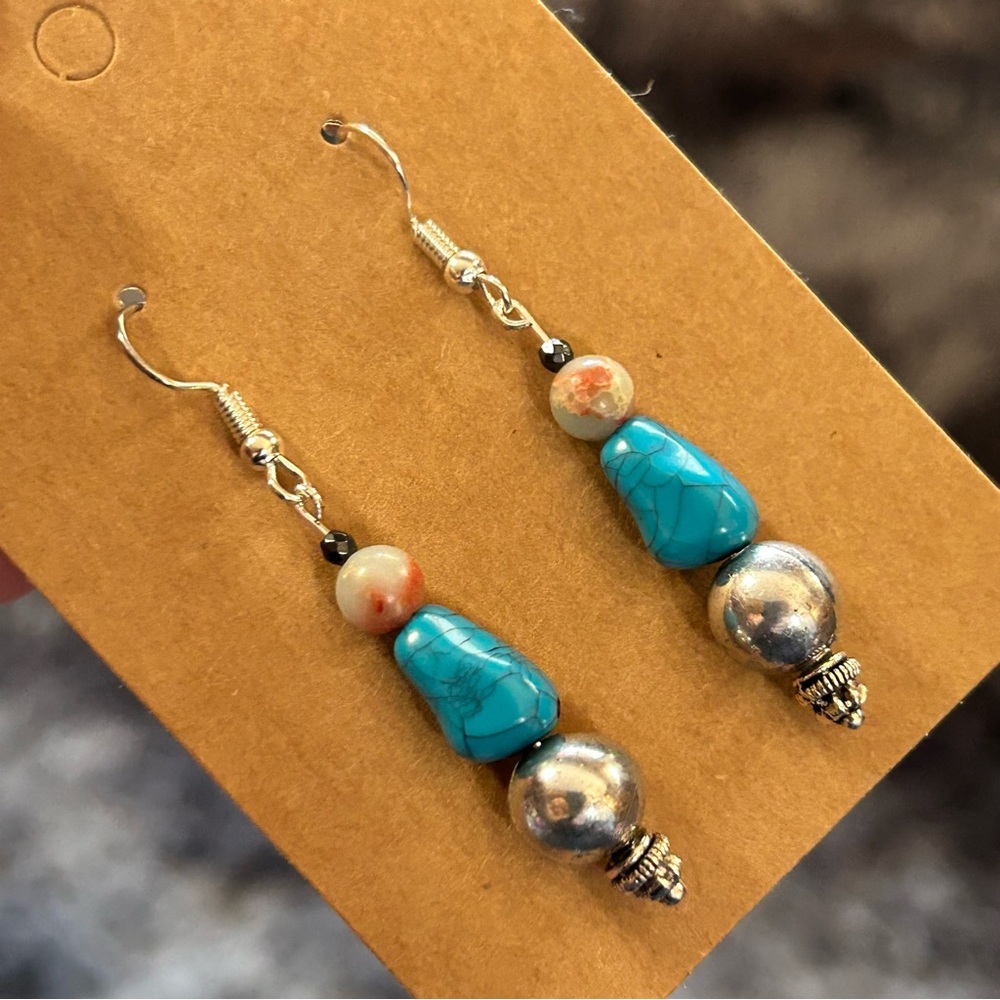 Handcrafted elegant genuine stone orca agate faceted hematite earrings